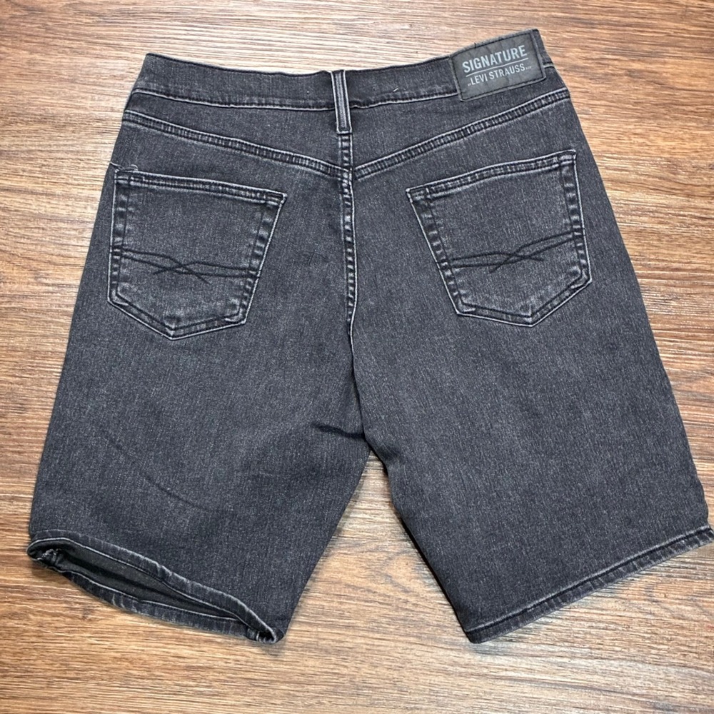 Levi Strauss Signature Classic Denim Shorts W28 Black Gray Wash Bermuda